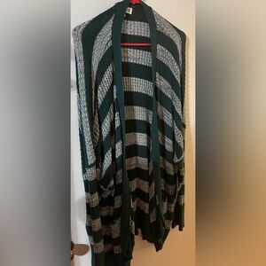 Gray and green striped ribbed Meri and Sky cardigan nwt 5x